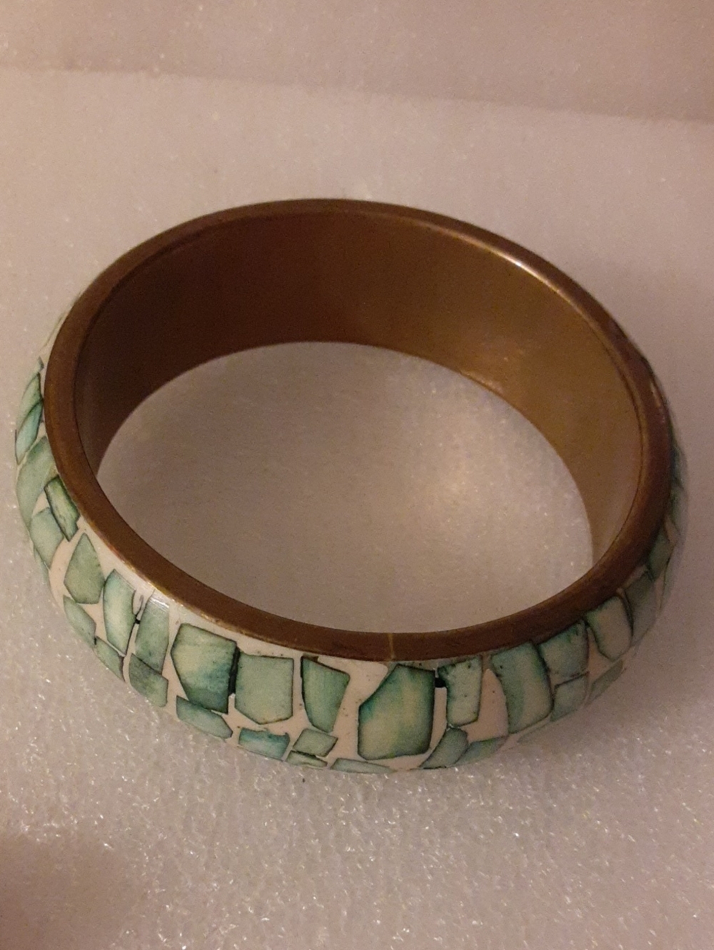 Brass And Green Mosaic Inlay Bangle Bracelet with Brass Interior